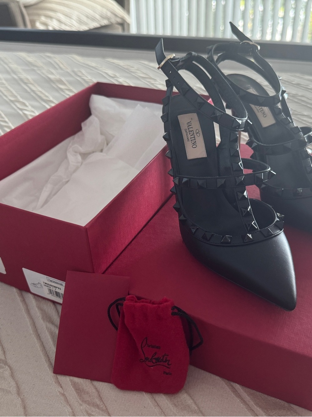 Valentino Black Studded Pointed Toe Strappy Heels - Picture 2 of 5